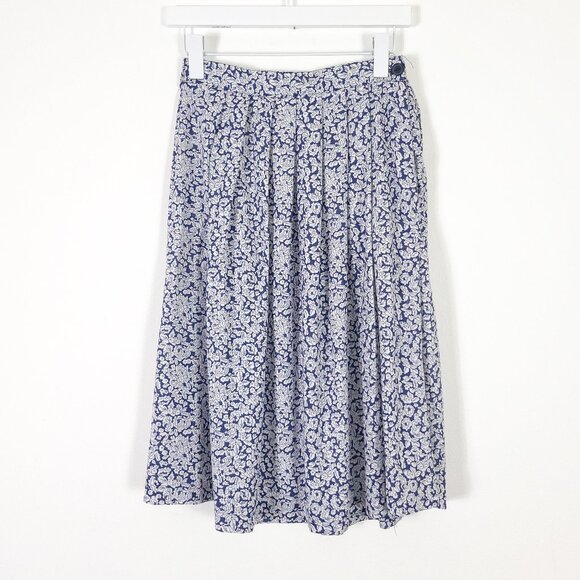 Vintage Blue Floral Pleated Skirt Made in USA - Picture 1 of 10